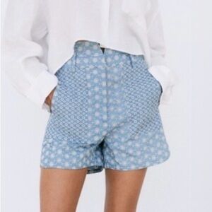 ZARA Embroidered Chambray High-waist Shorts Size:S| Boho Summer, Casual